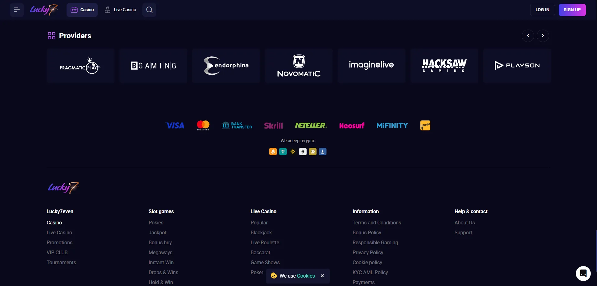 Lucky Seven Casino deposit and withdrawal payment methods